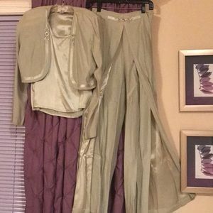 Two Piece Olive Green Suit with Gold Bottoms